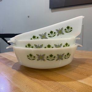 Vintage Green Meadow Fire King Anchor Hocking Baking Dishes